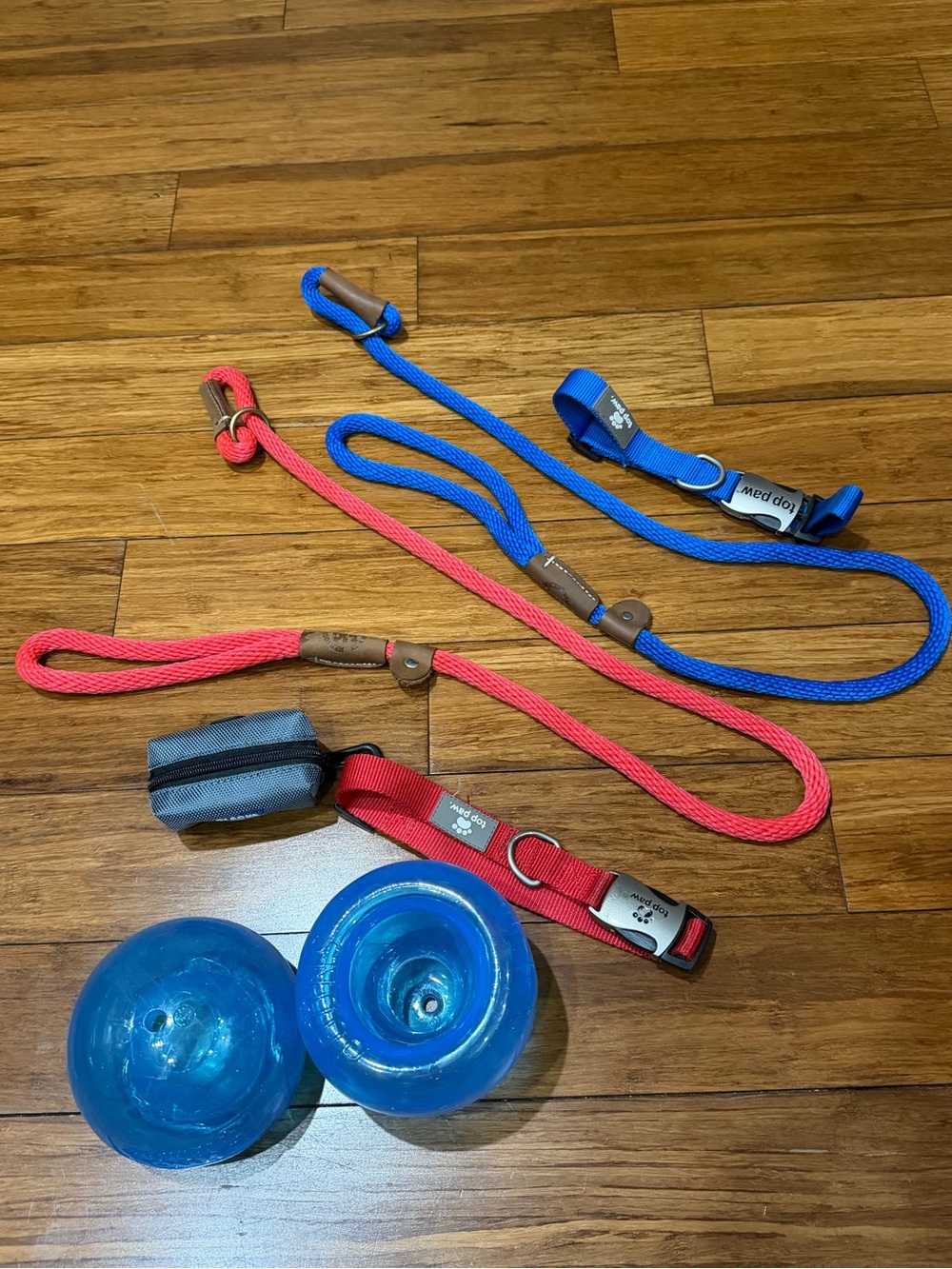 Top Paw Red and Blue Braided Rope Leashes with Matching Nylon Collars